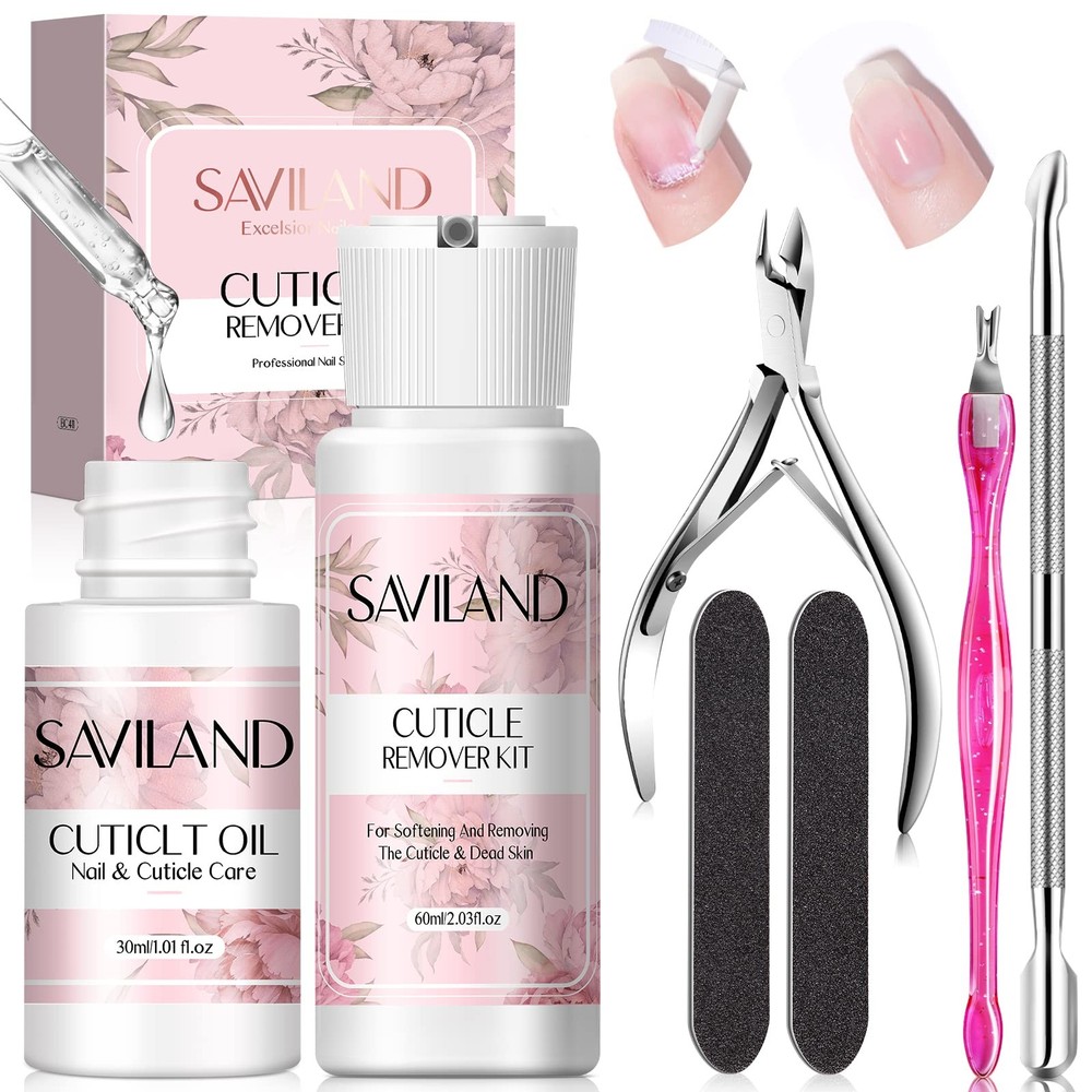 SAVILAND Cuticle 7 Piece Set, 60 ml Remover & 30 Oil