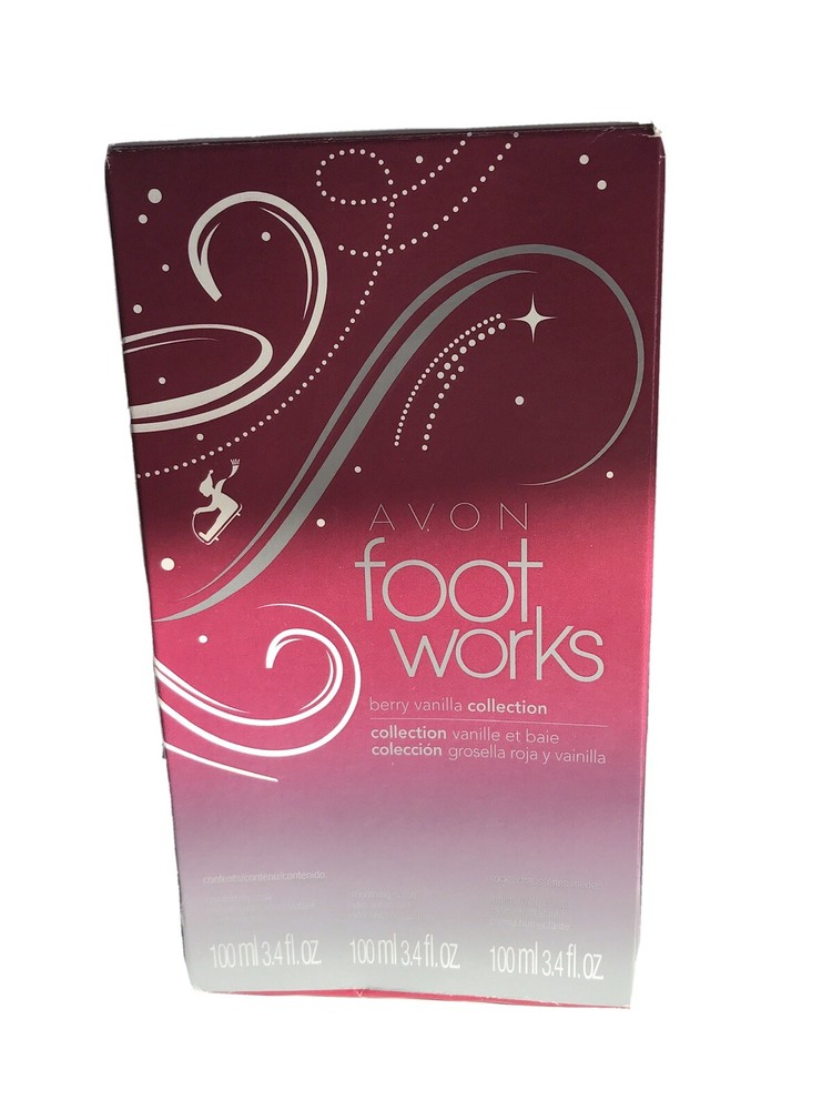 Avon Footworks 4 Piece – Berry Vanilla Collection – Soak, Scrub, Cream, Socks