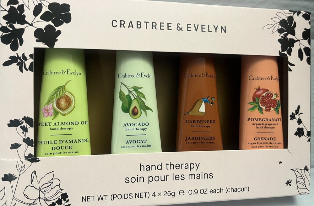 CRABTREE&EVELYN GIFT SET 4PIECES HAND THERAPY GARDENERS,AVOCADO,ALMON 0.9OZ EACH