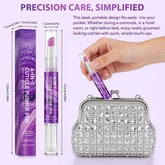 ISUNRISE Cuticle Oil Pusher Pen, 4-in-1 0.12 Fl Oz (Pack of 1), Purple