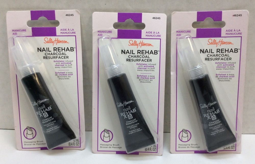 Sally Hansen Nail Rehab Charcoal Resurfacer, 0.4 FL OZ, Lot of 3, Free Shipping