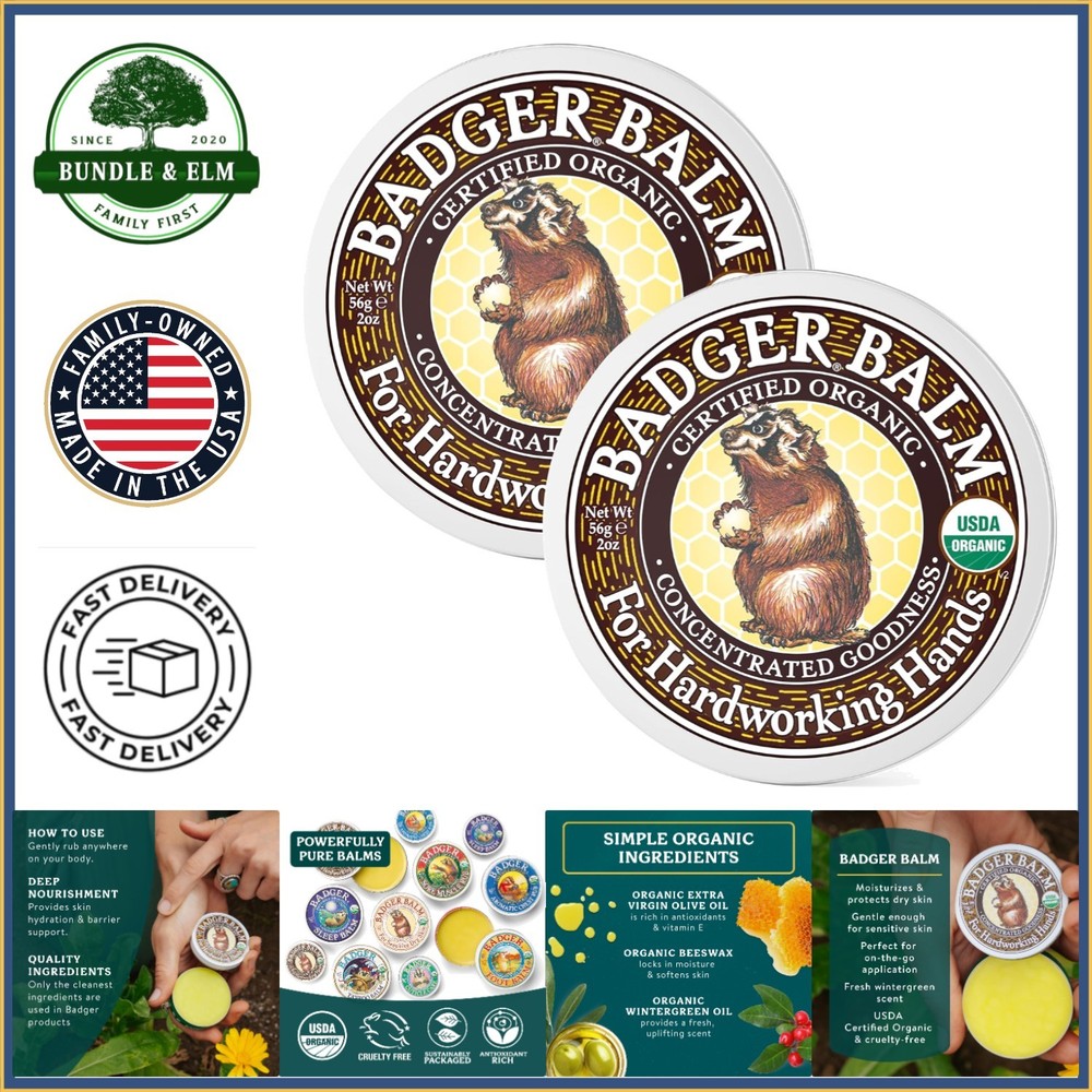 Organic Healing Balm for Dry Cracked Hands, Moisturizing Skin Treatment 2-Pack