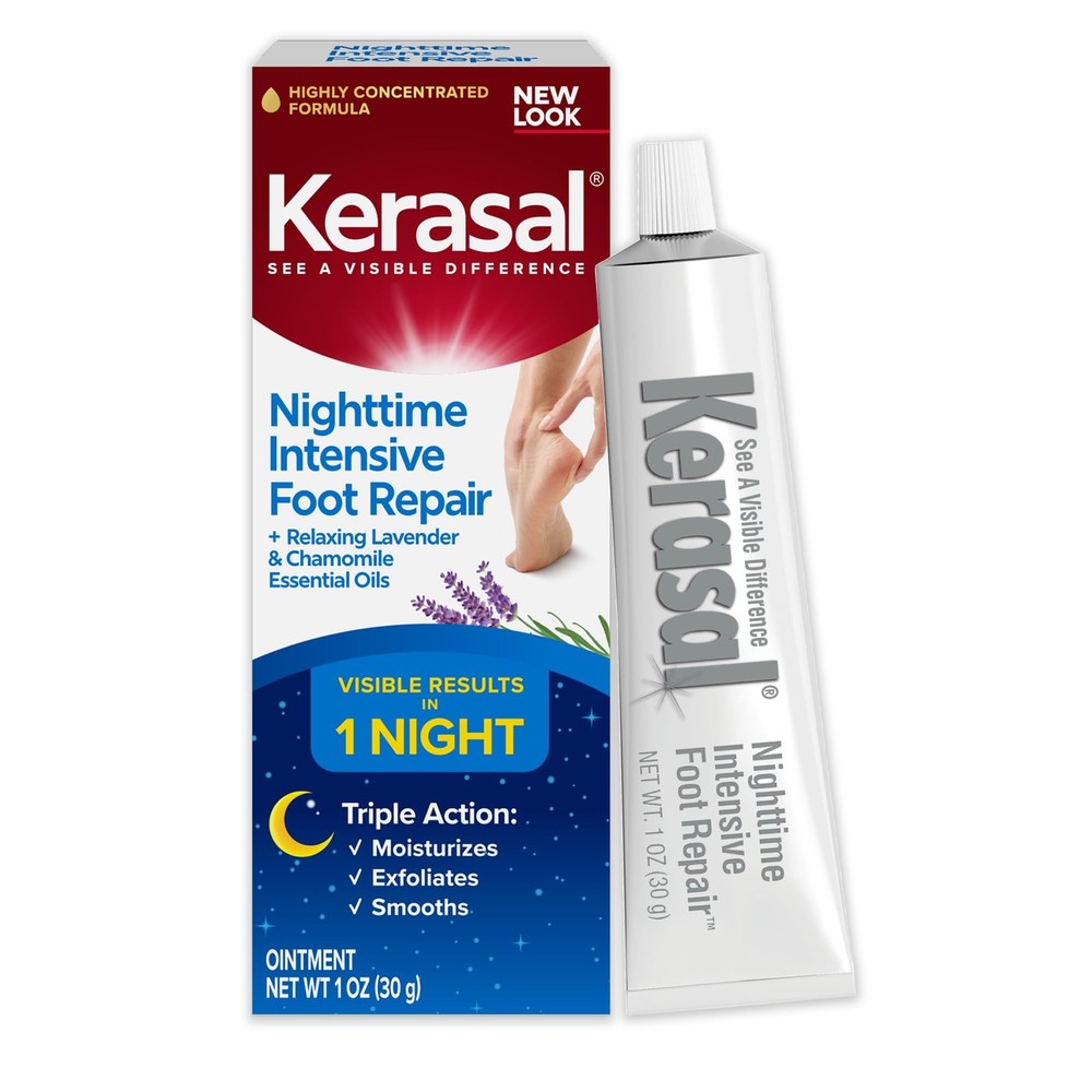 Kerasal Nighttime Intensive Foot Repair, Skin 1 Ounce (Pack of 1), Clear