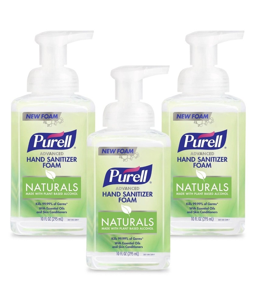 Purell Advanced Hand Sanitizer Naturals Foam with 10 Fl Oz (Pack of 3), clear