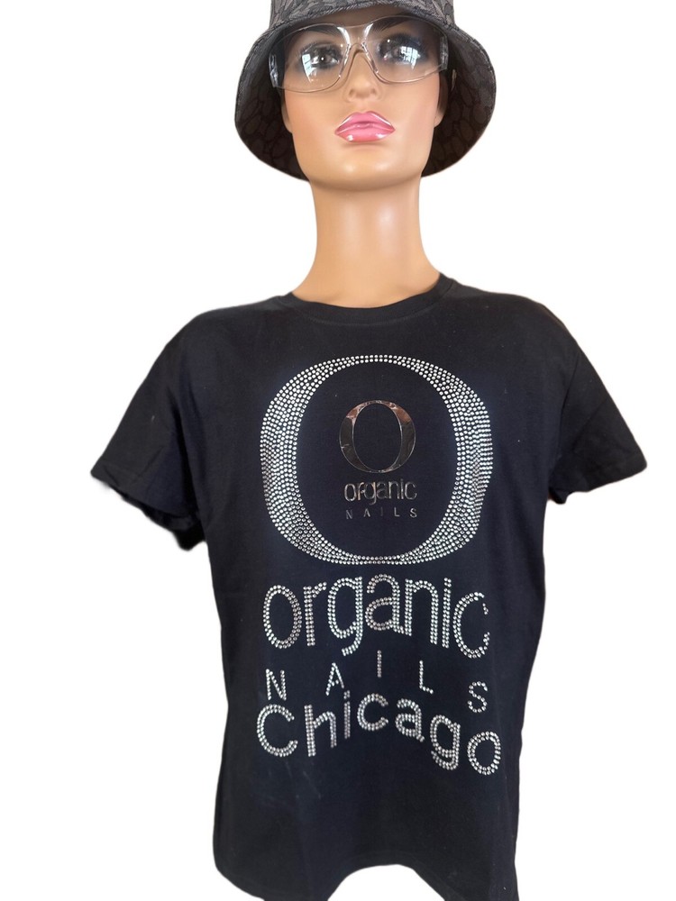 Organic Nails Playera Negra con Rhinestones Chicago Damas • X-Large