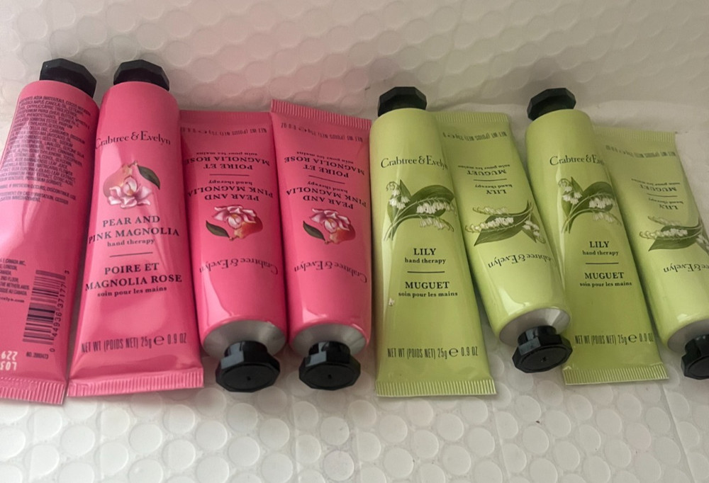 CRABTREE&EVELYN HAND THERAPY 4 PEAR,4LILY TRAVEL SIZE(LOT OF 8)NEW SEALED NO BOX