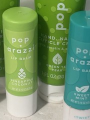 4x pop arazzi Hand Nail Cuticle Cream 1 fl oz Green Tea & Pear + 3x Lip Balm