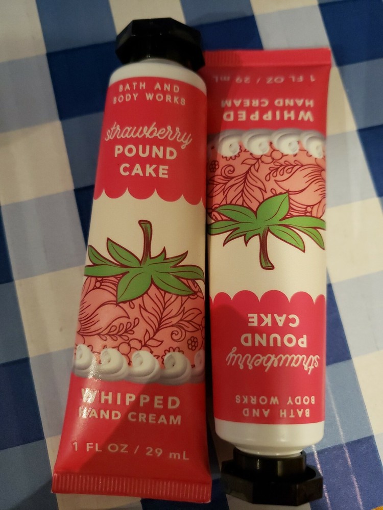 (2) Bath & Body Works STRAWBERRY POUND CAKE Shea Butter Hand Cream Tube 1oz