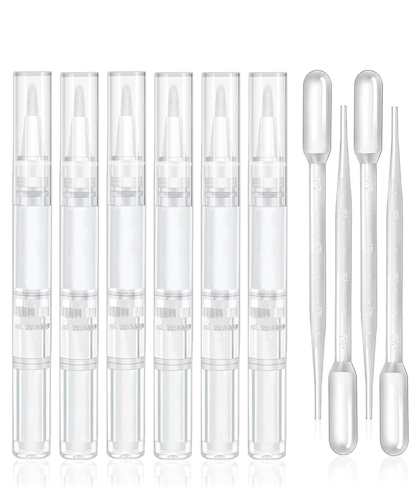6 Pcs 3Ml Empty Cuticle Oil Pen with 4 Pcs Transfer Pipettes – Transparent Nail