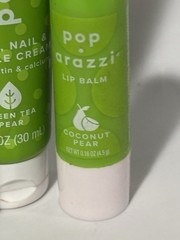 2x Pop-arazzi Hand, Nail, and Cuticle Cream Green Tea Pear + 3x Lip Balm! PICS!