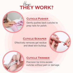 Suvorna Cuticle Nippers with Pusher, Nail Scraper and Polished Steel