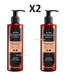 AVON 2 x SENSES ESSENCE GERANIUM LEAF & ORANGE HAND LOTION ~ 250ml each *NEW*