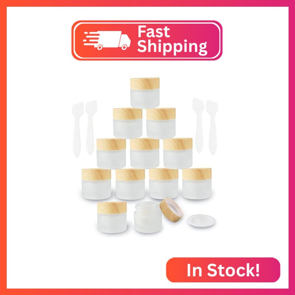 12 Pack Frosted Glass Jar Cosmetic Cream Jar Sample Jars Empty Travel Makeup Con