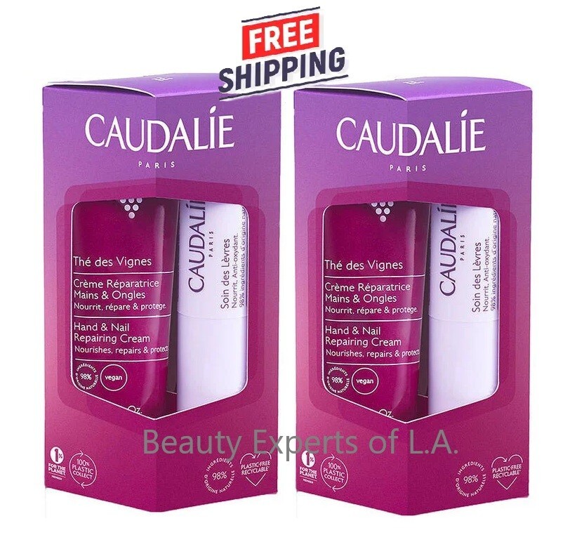 2 DUO Caudalie Thé des Vignes Hand & Nail Repairing Cream 30ml + Lip Stick 4.5g