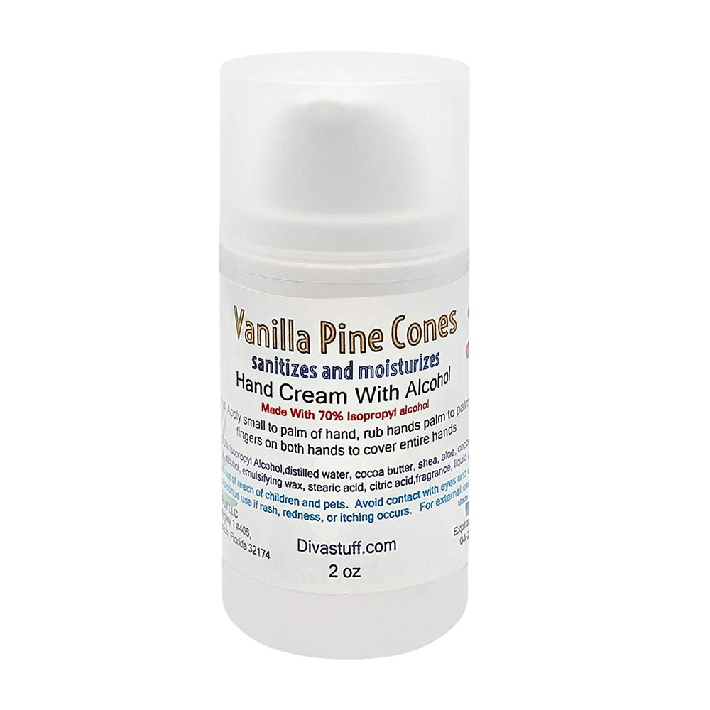 Diva Stuff Hand Cream with 70% Isopropyl Alcohol 2oz Bottle (Vanilla Pinecone)
