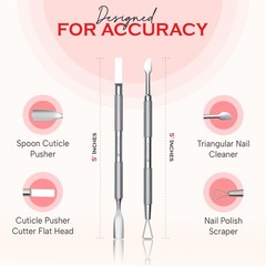Suvorna Cuticle Nippers with Pusher, Nail Scraper and Polished Steel