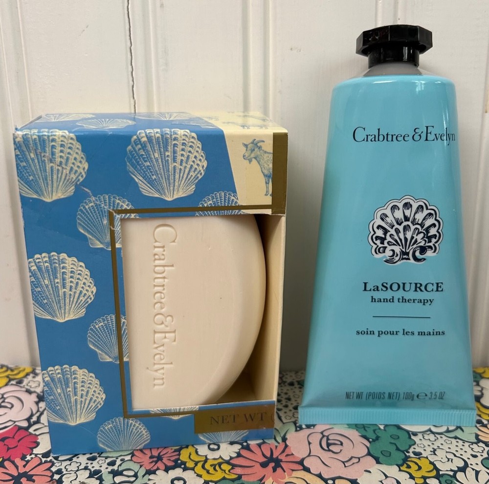 SEALED 3.5 oz CRABTREE & EVELYN – LA SOURCE – HAND THERAPY & 6.5 oz BAR SOAP