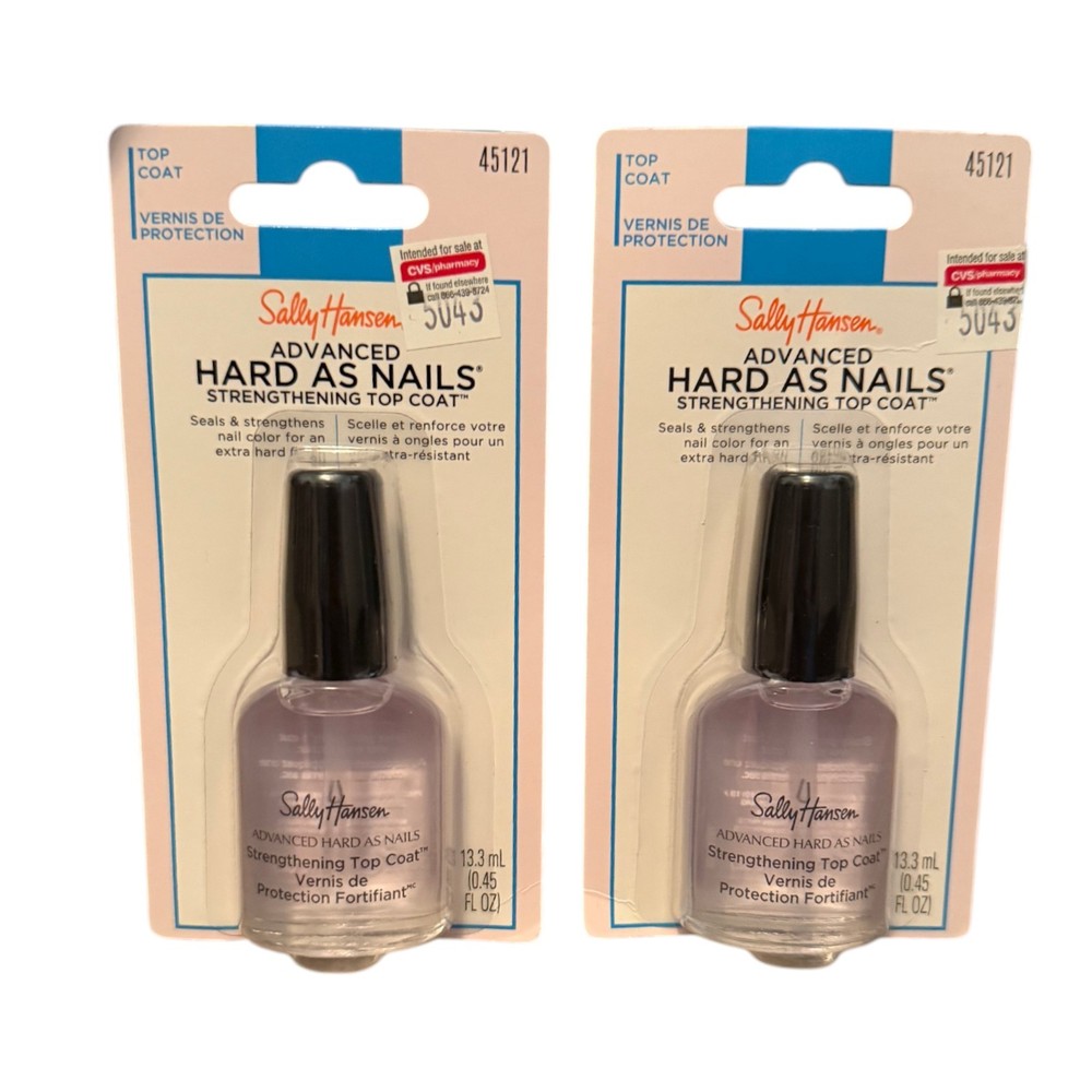 Lot of 2 Sally Hansen Advanced Hard As Nails Strengthening Top Coat 0.45oz
