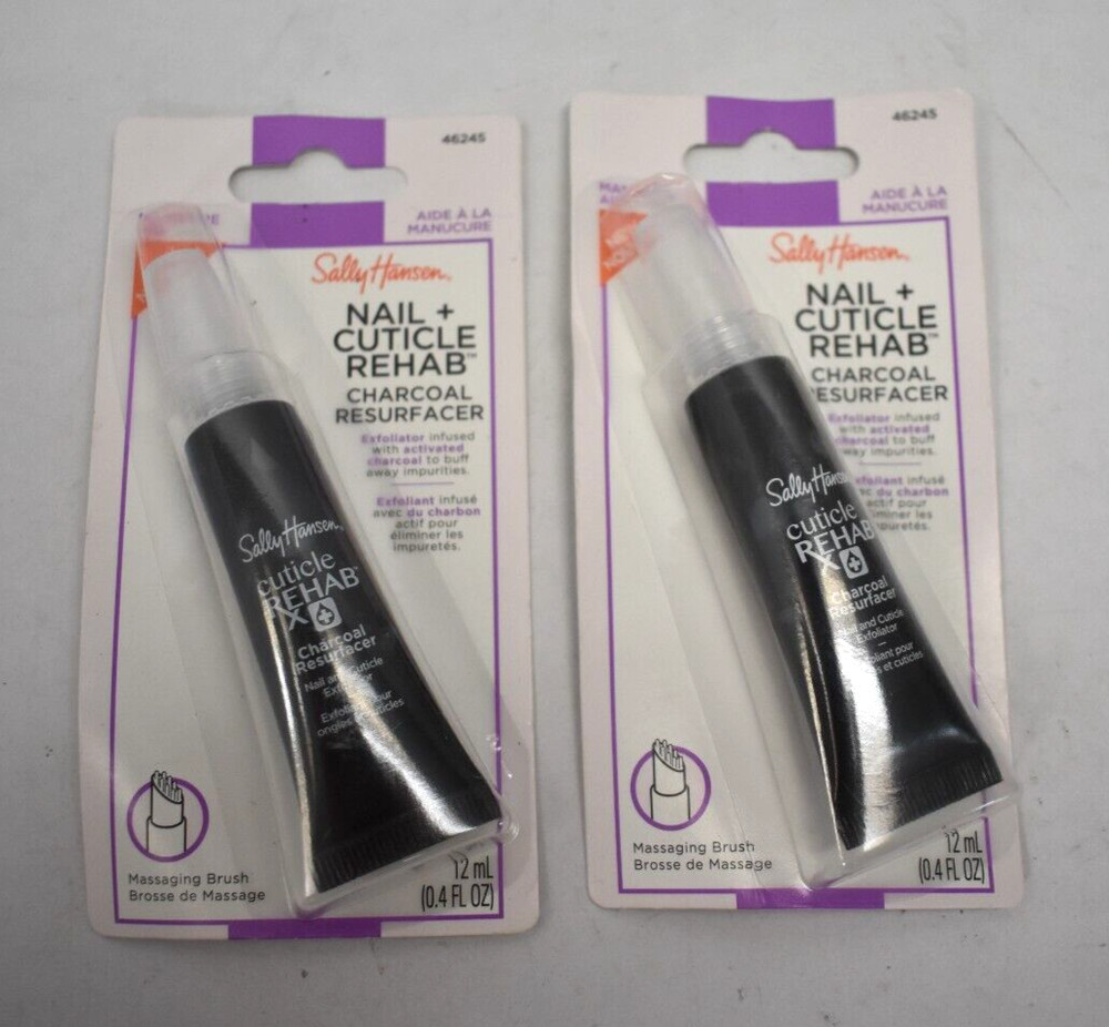 Lot of 2 Sally Hansen Nail Rehab Charcoal Resurfacer Cuticle Rehab Exfoliator