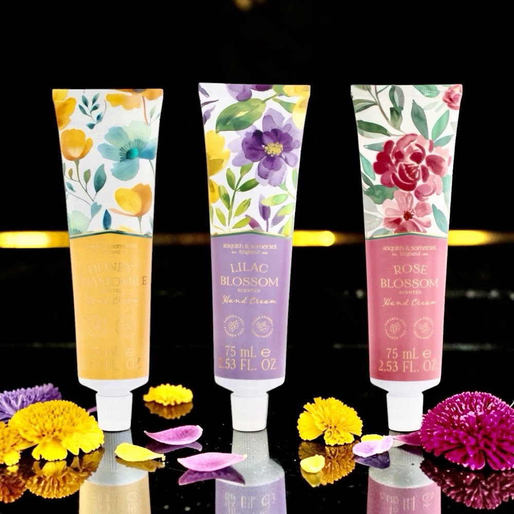 asquith& somerset ~ Hand & Nail floral scented hand cream trio (3 X 75 ml each)