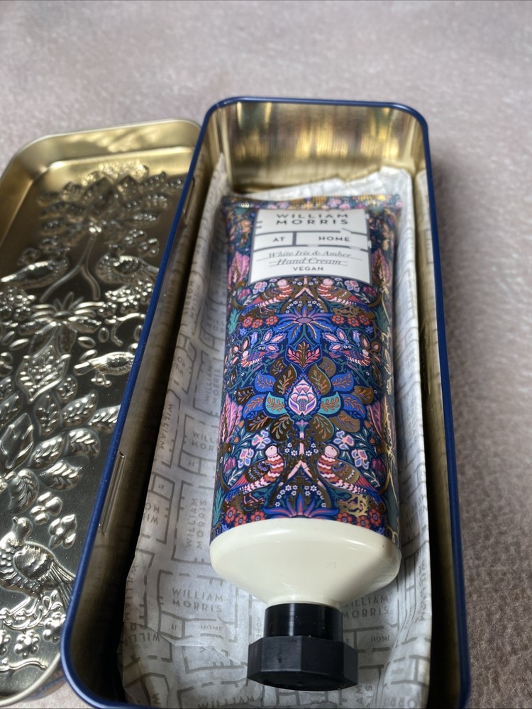 William Morris White Iris & Amber Hand Cream Vegan Collectable Tin Box