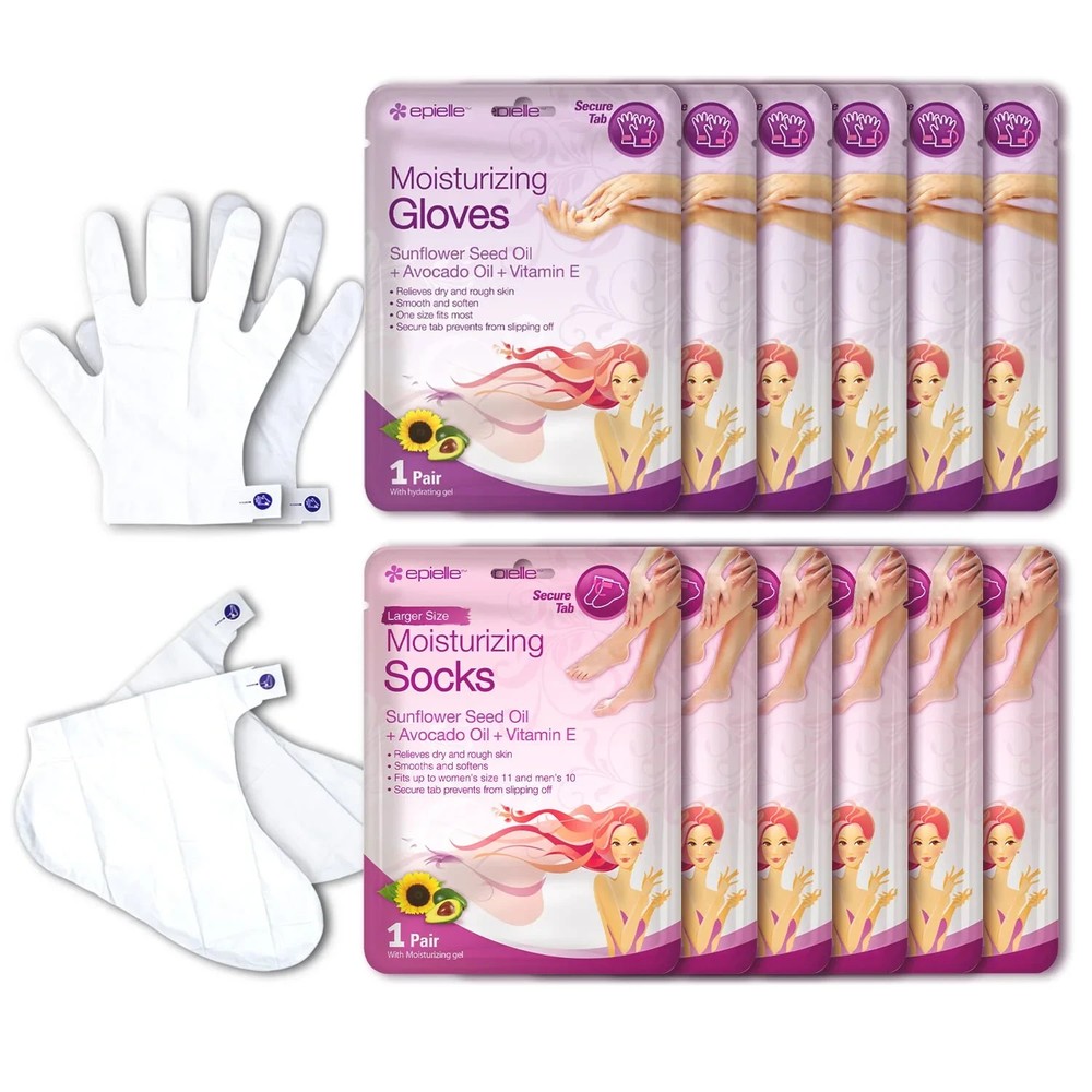 Epielle Moisturizing Hand & Foot Masks 6 Glove 6 Socks for Dry Skin Cracked heel