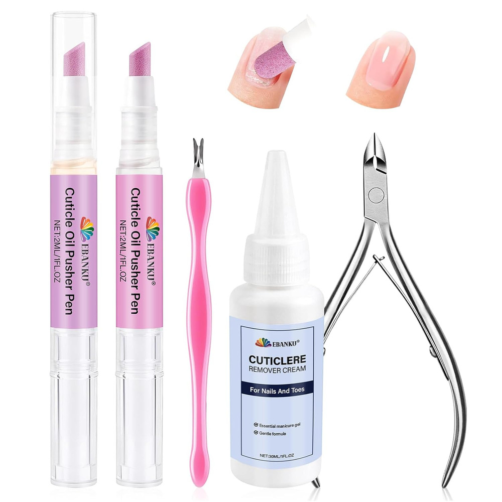 Ebanku Cuticle Remover Kit Nail Care Set with Cuticle Cream and Oil Pusher 2
