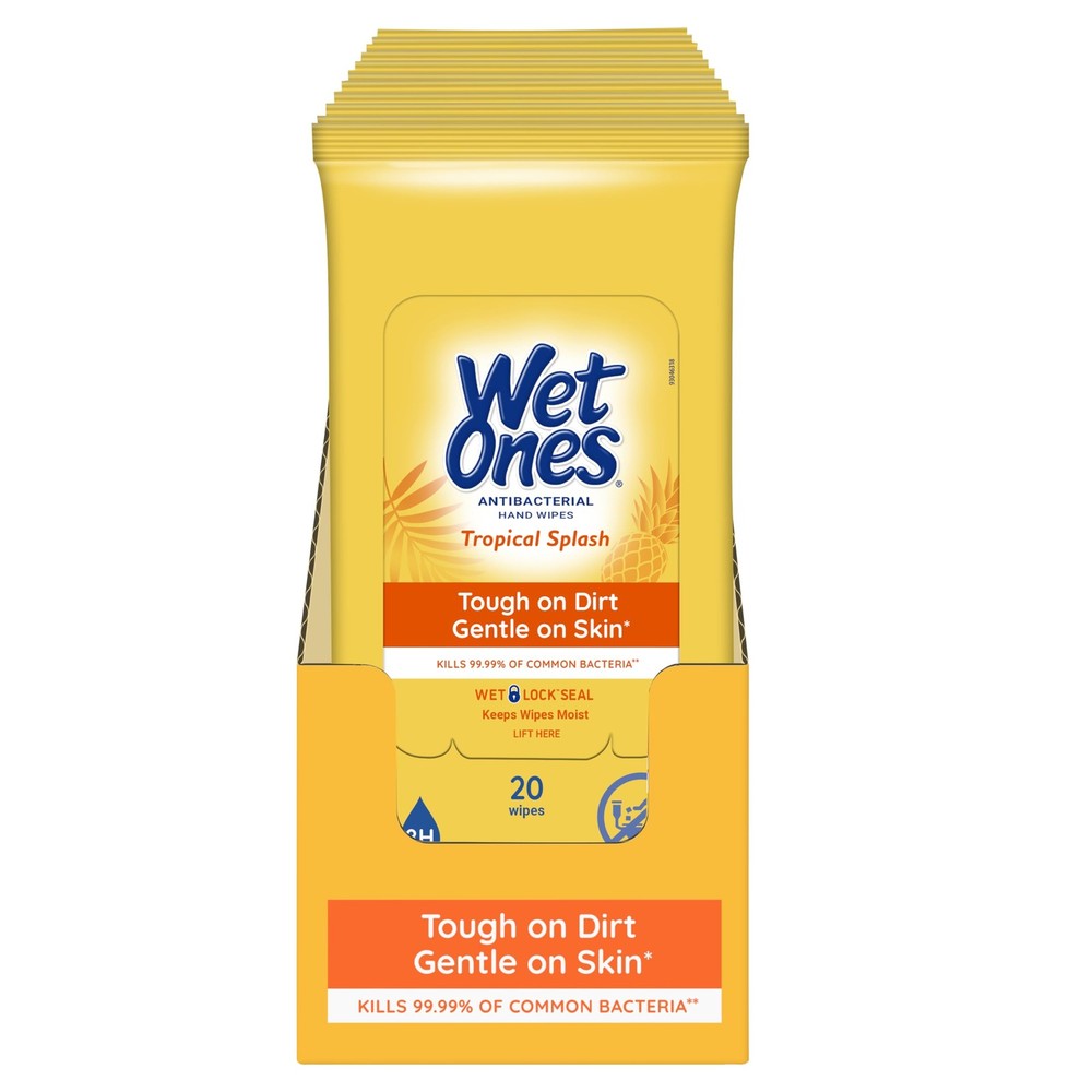 Wet Ones Antibacterial Hand Wipe, 20 Count (Pack of 10), Tropical Splash