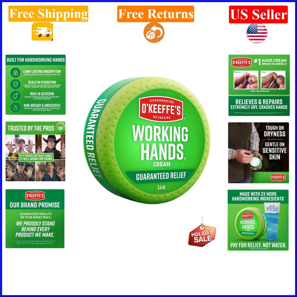 O’Keeffe’s Working Hands Hand Cream 3.4 oz for Dry, Cracked Skin, Adult