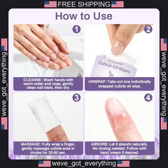 100 Pack Lavender Cuticle Oil Wipes for Nail Care and Hydration