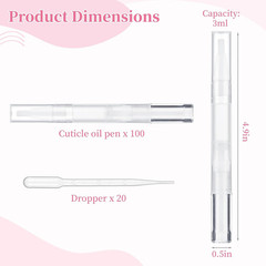 50 Pack 3Ml Transparent Twist Pen with Pipettes, Empty Cuticle Oil