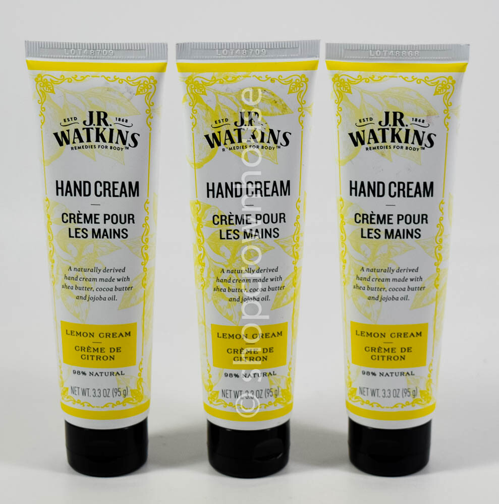 3 tubes JR Watkins HAND CREAM 3.3oz Shea cocoa Butter jojoba LEMON CREAM natural