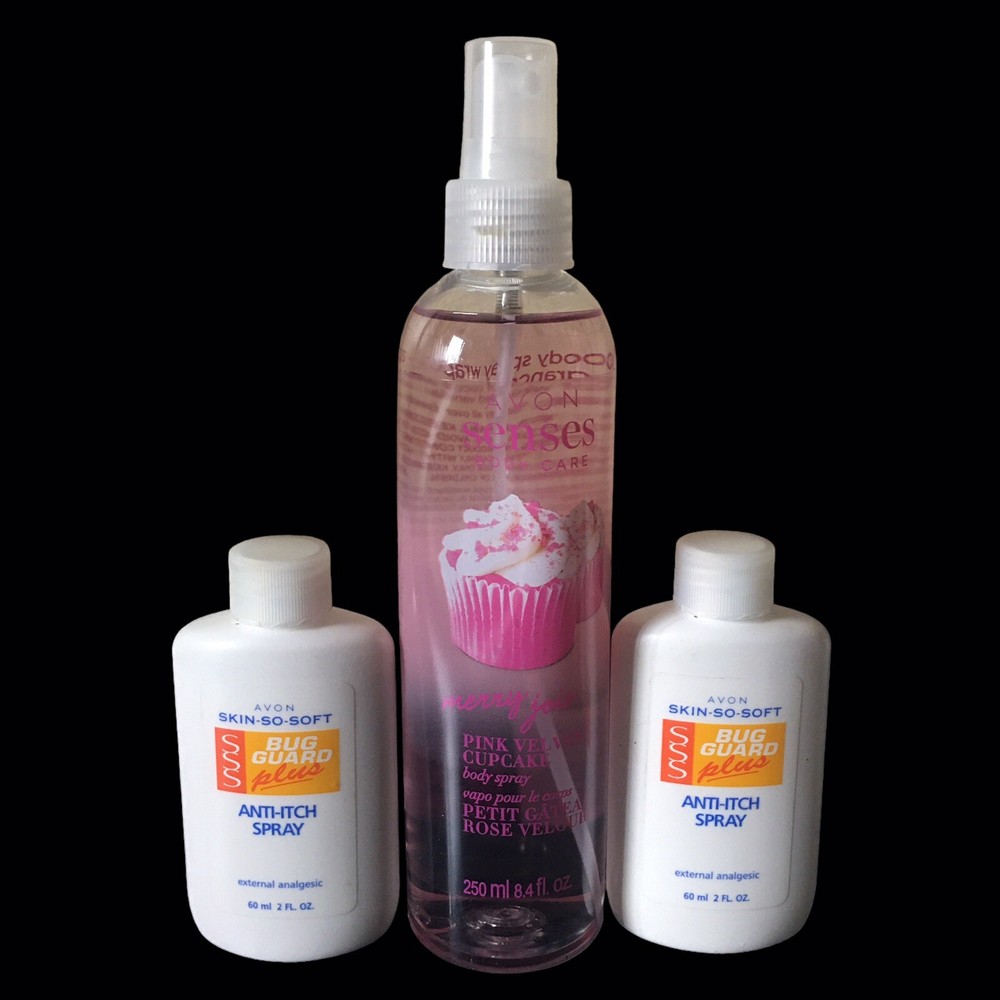 Avon Senses Pink Velvet Cupcake Body Spray+ Skin-So-Soft Anti-Itch Refill Sprays