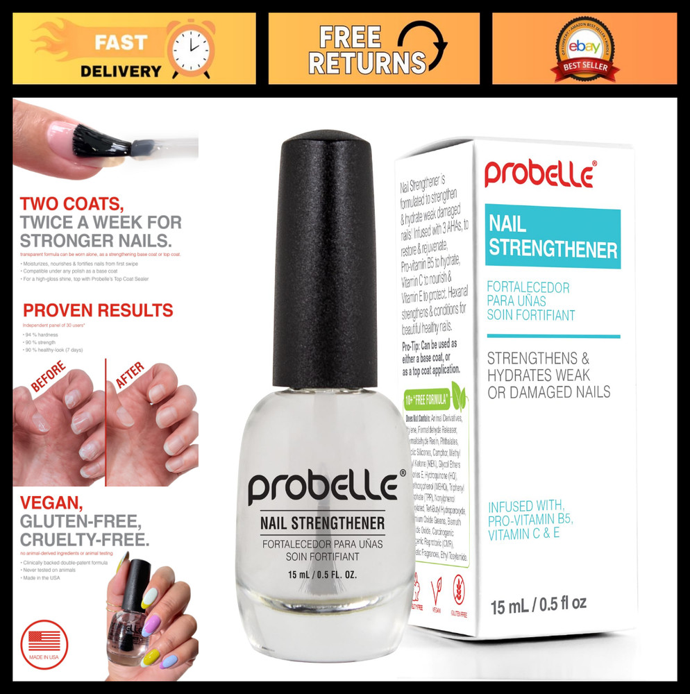 Nail Strengthener & Growth Treatment, Clear Polish for Damaged Thin Nails, Repai