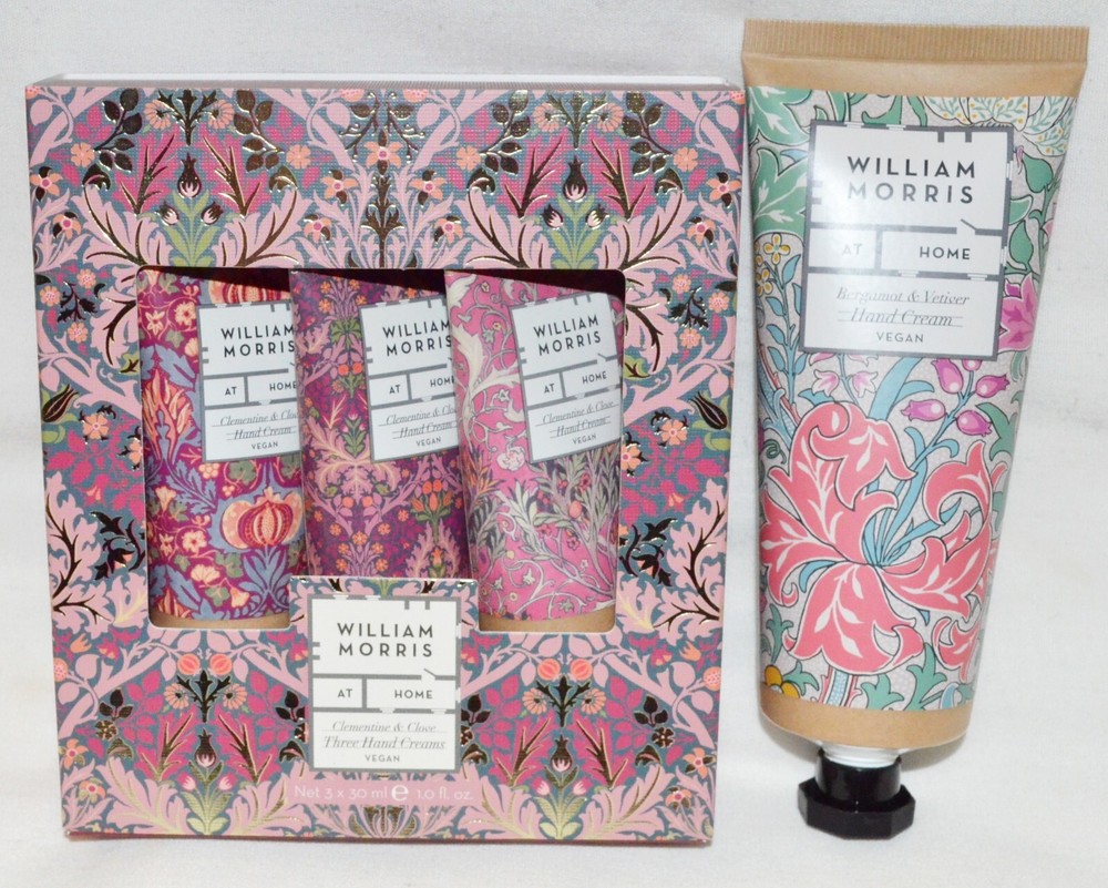 William Morris Heathcote Ivory Clementine Clove Hand Cream Trio Bergamot Vetiver