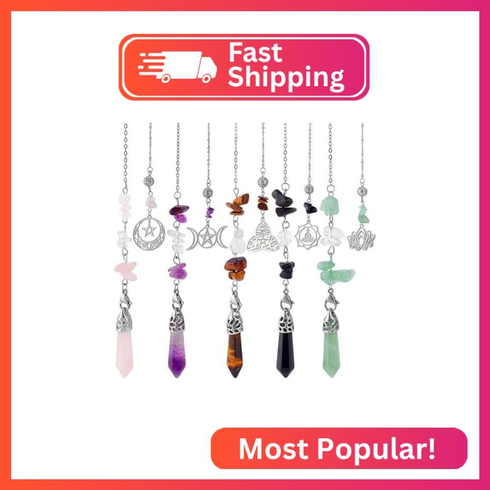 GOMAKERER 5 Pcs Natural Gemstones Pendulum, 5 Styles Crystal Dowsing Pendulum Re
