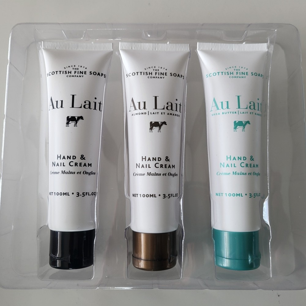 3 Scottish Fine Soaps Hand and Nail Cream Trio Au Laot Almond Shea Butter New