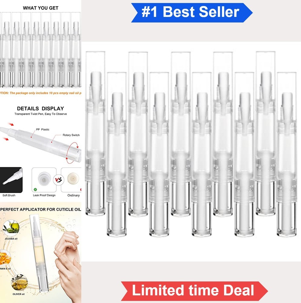 Empty Cuticle Oil Pens 10 Pack 5ml Fillable Nail Oil Pen Twist Flow Control