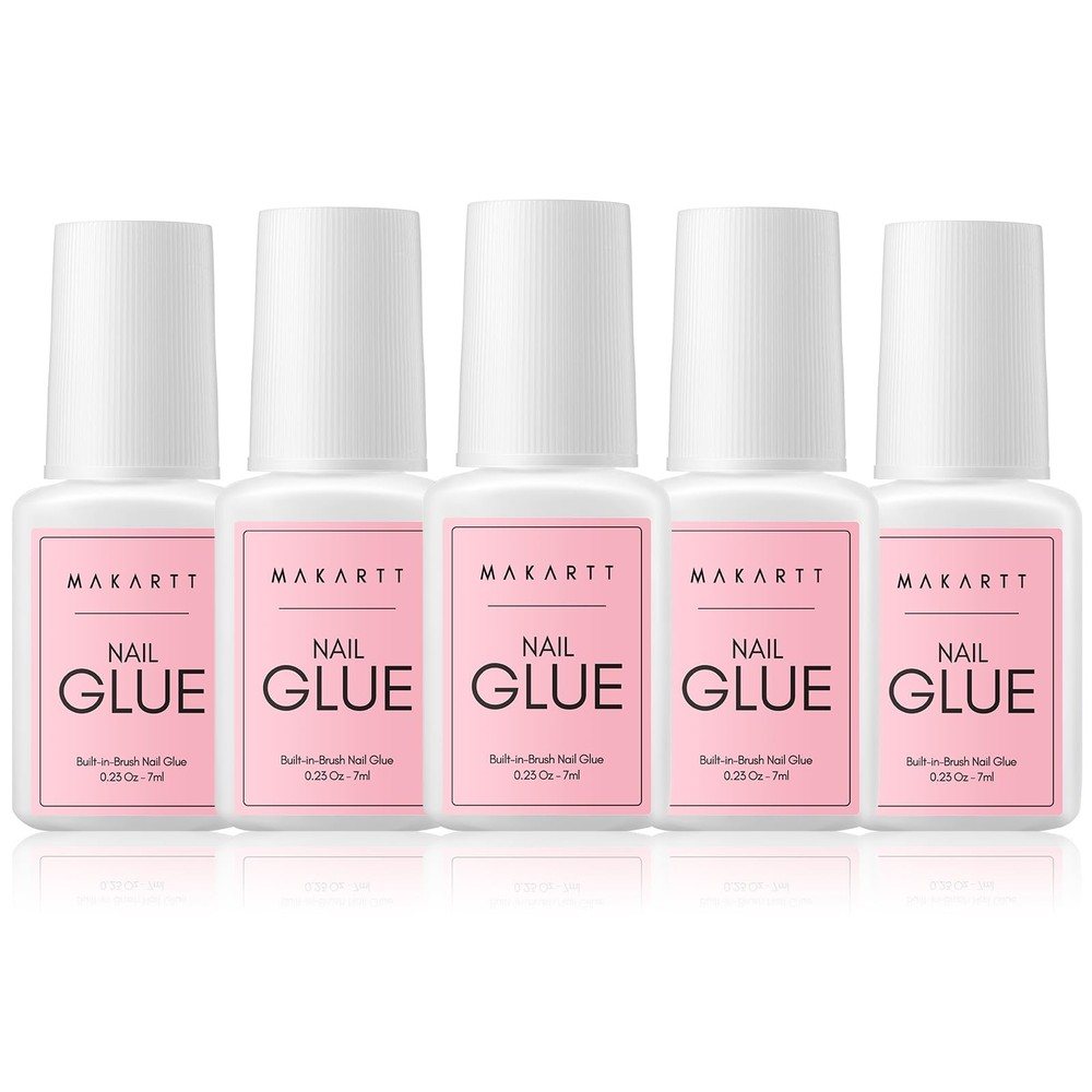 Makartt Super Strong Nail Glue for Press on 0.23 Fl Oz (Pack of 5), Clear