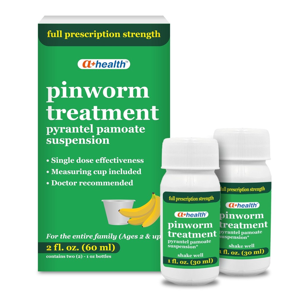 A+Health Pinworm Treatment Pyrantel Pamoate Oral Suspension, Family Pack, for Ad