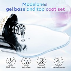modelones Gel Top Coat, 0.5 Fl Oz (Pack of 2), Transparent-Base and Coat