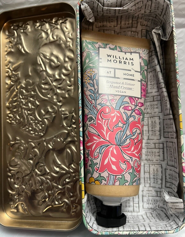 WILLIAM MORRIS BERGAMOT &VETIVER HAND CREAM IN COLLECTIBLE GINGED TIN 3.38FLOZ