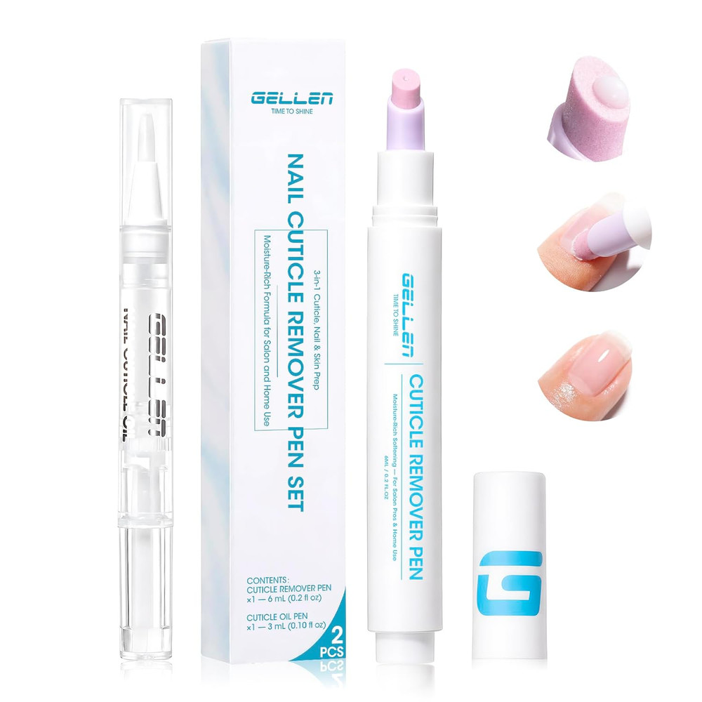 3-in-1 Cuticle Remover Pen and Oil Set Refillable Ceramic Pusher Softener Aloe