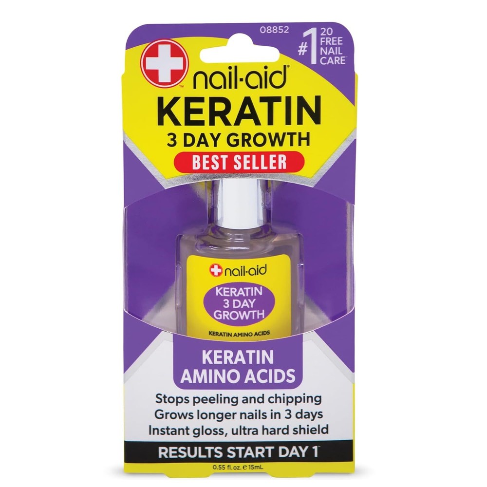 Nail-Aid Keratin 3 Day Growth Nail Treatment & Strengthener Clear 0.55 Fl Oz