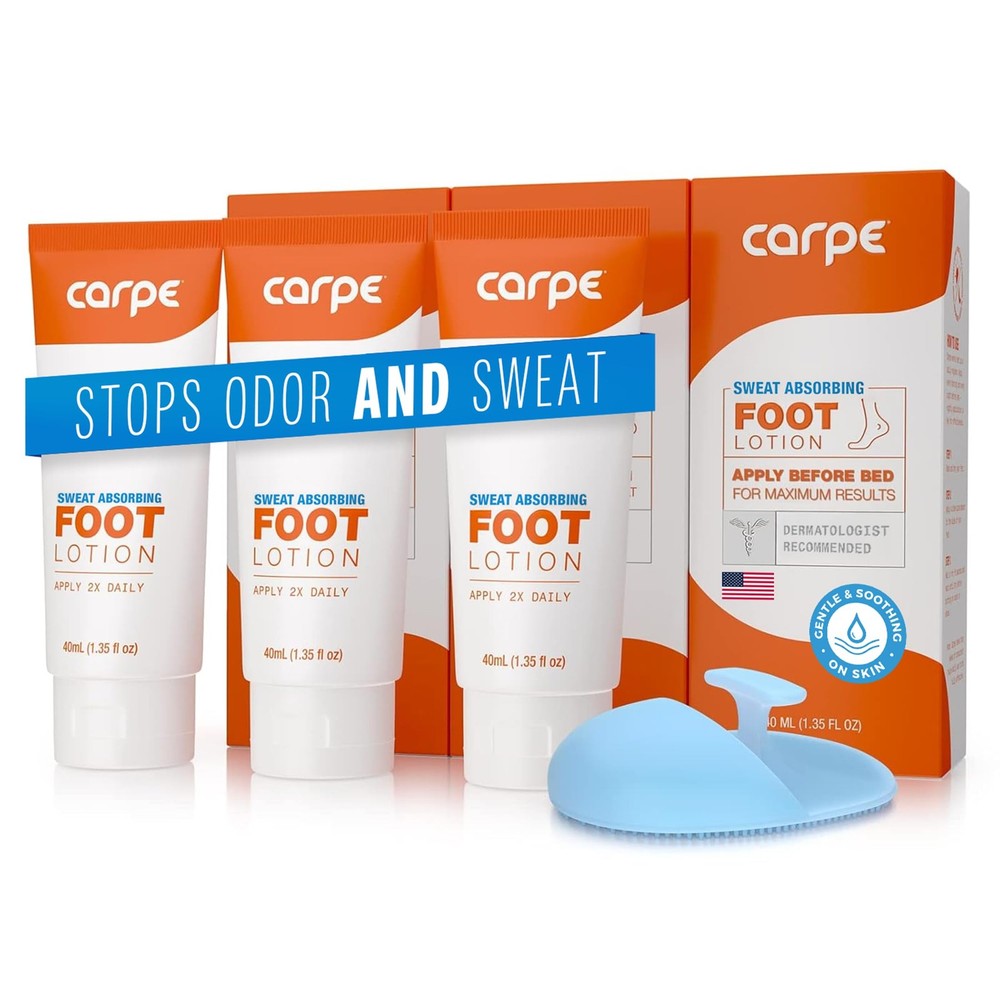 Carpe Sweat Absorbing Foot Lotion 3 Tubes WITH FREE 1.35 Fl Oz (Pack of 3)