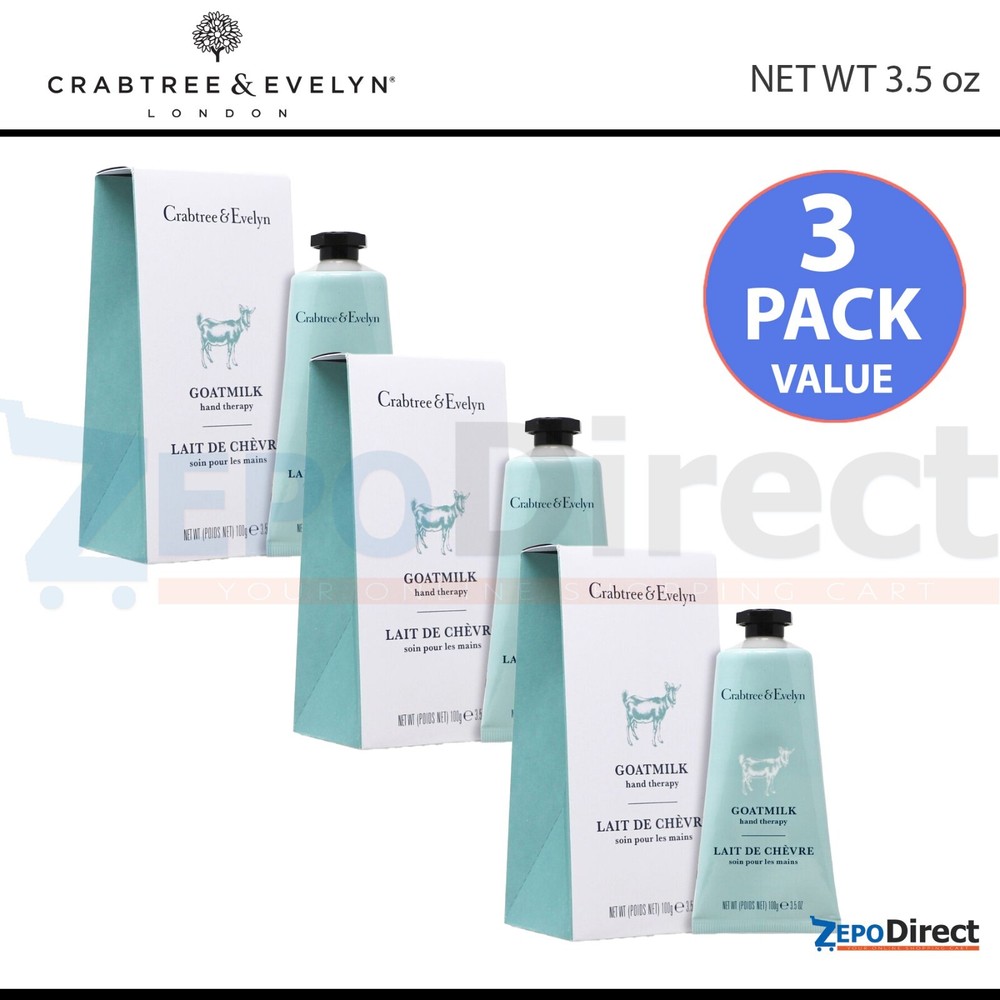 Crabtree & Evelyn Goatmilk Hand Therapy Cream Lotion 3.5 oz, 3-PACK