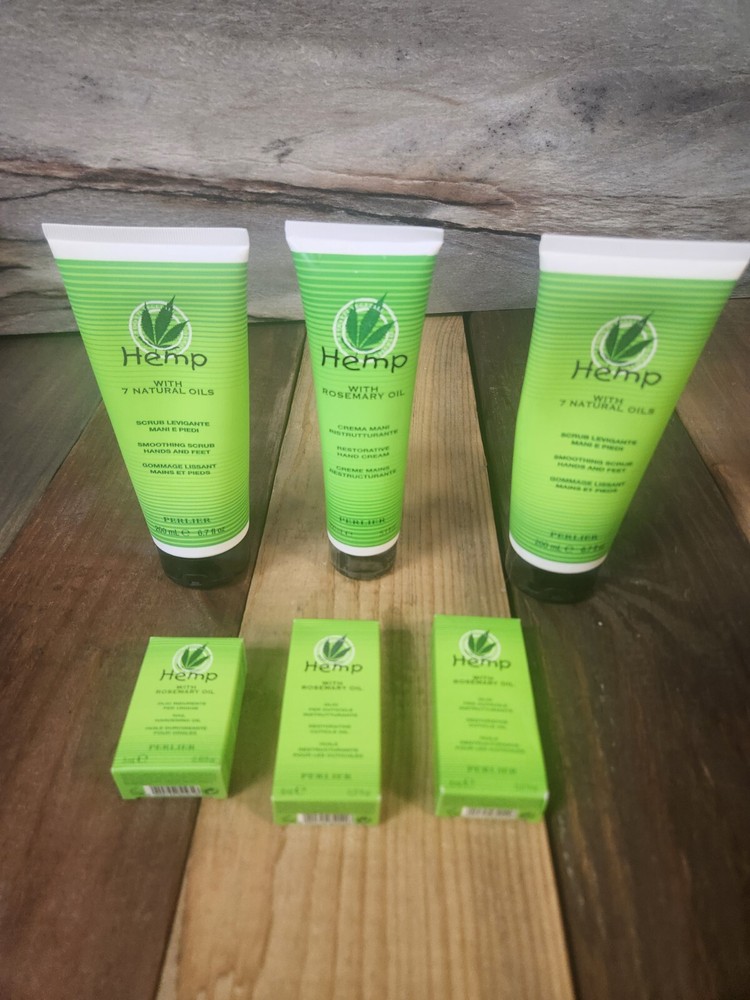 Perlier Hemp Smoothing Scrub Hand Cream Cuticle Oil Hardening Oil Set *READ*