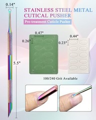 Dual Ended Cuticle Remover, Pusher & Nail File Set for Salon & Home Use