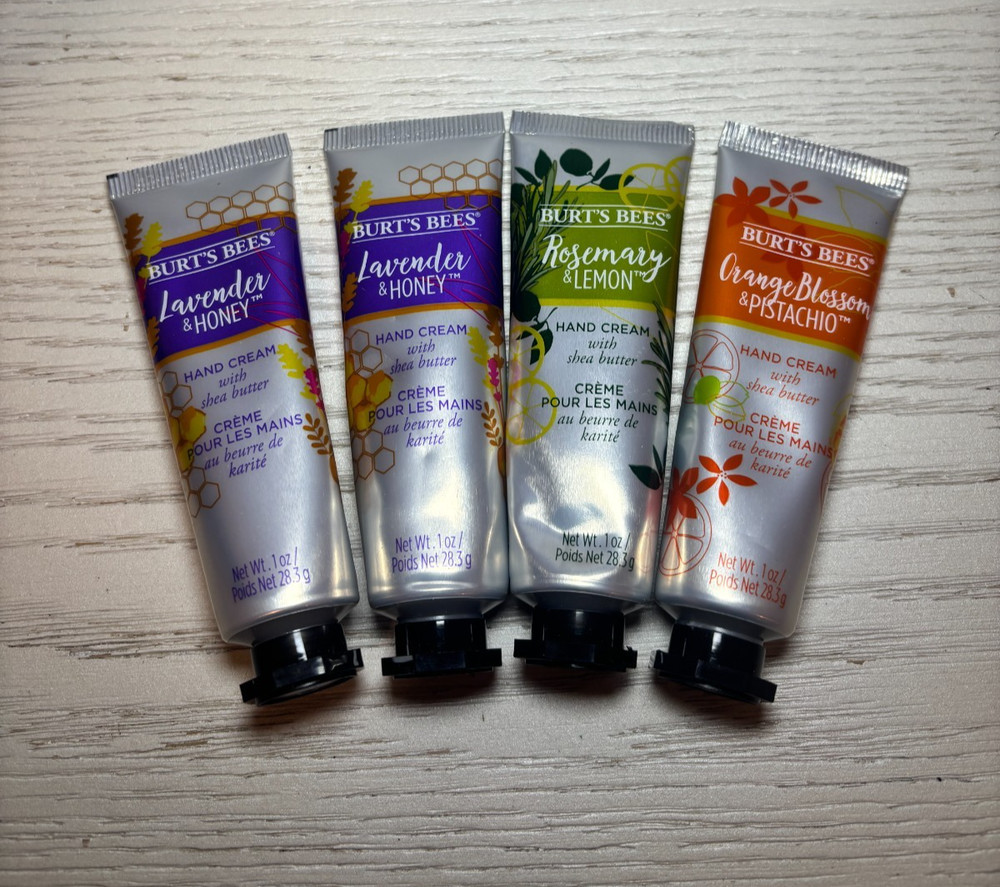 Lot Of 4 Assorted Burt’s Bees Hand Cream With Shea Butter 1 Fl. Oz. Each