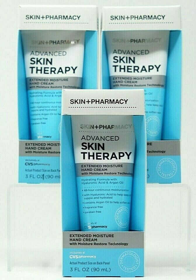 3 Tubes Skin+Pharmacy Advanced Skin Therapy Extended Moisture Hand Cream 3 oz ea
